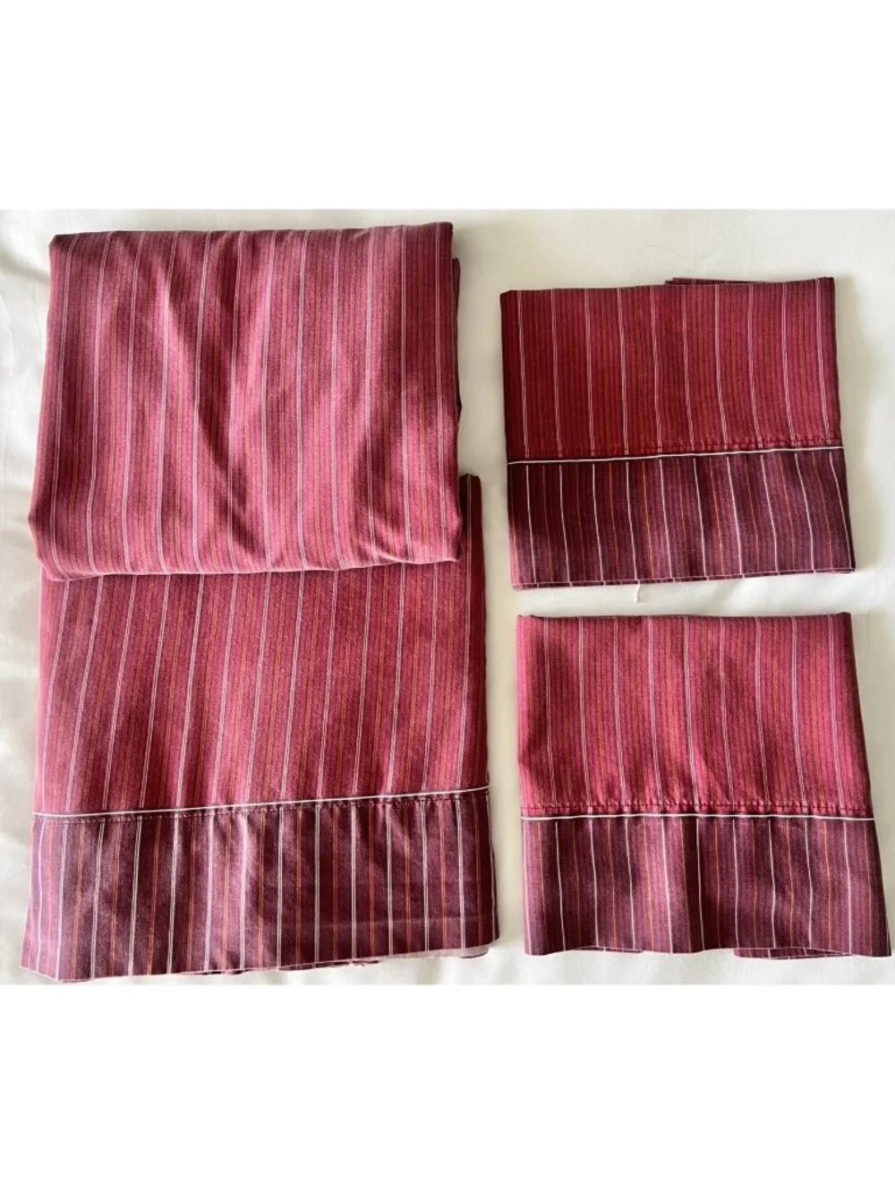 4 Pc QUEEN Sheet Set Stripe Burgundy Pinstripe West Point Stevens Made in USA